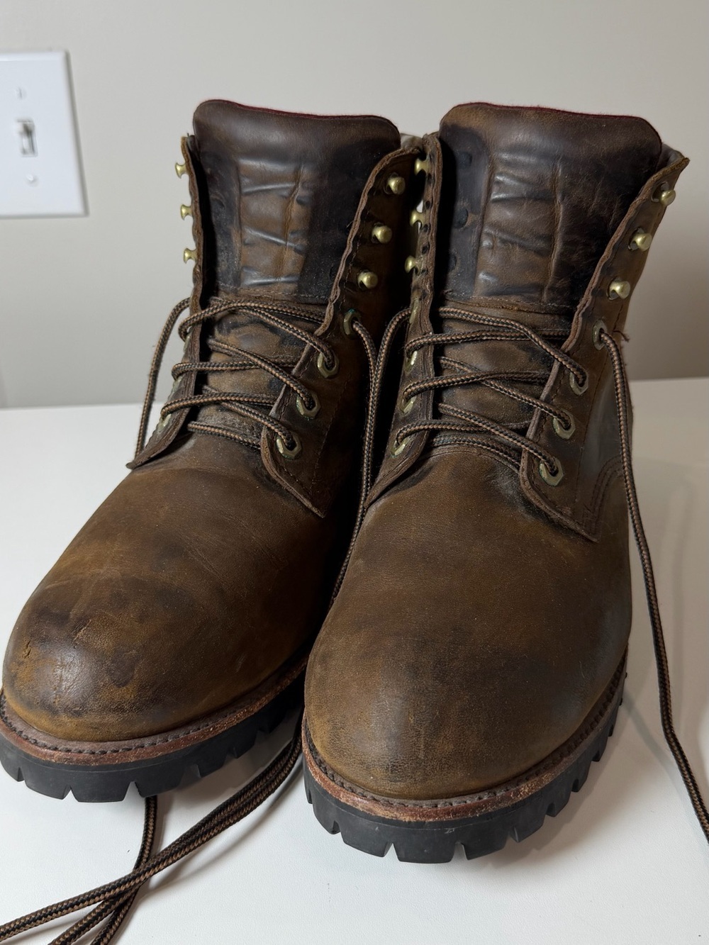 Vintage L.L. Bean 11.5 Made in USA Chippewa Brown Leather Hiking/Work Boots